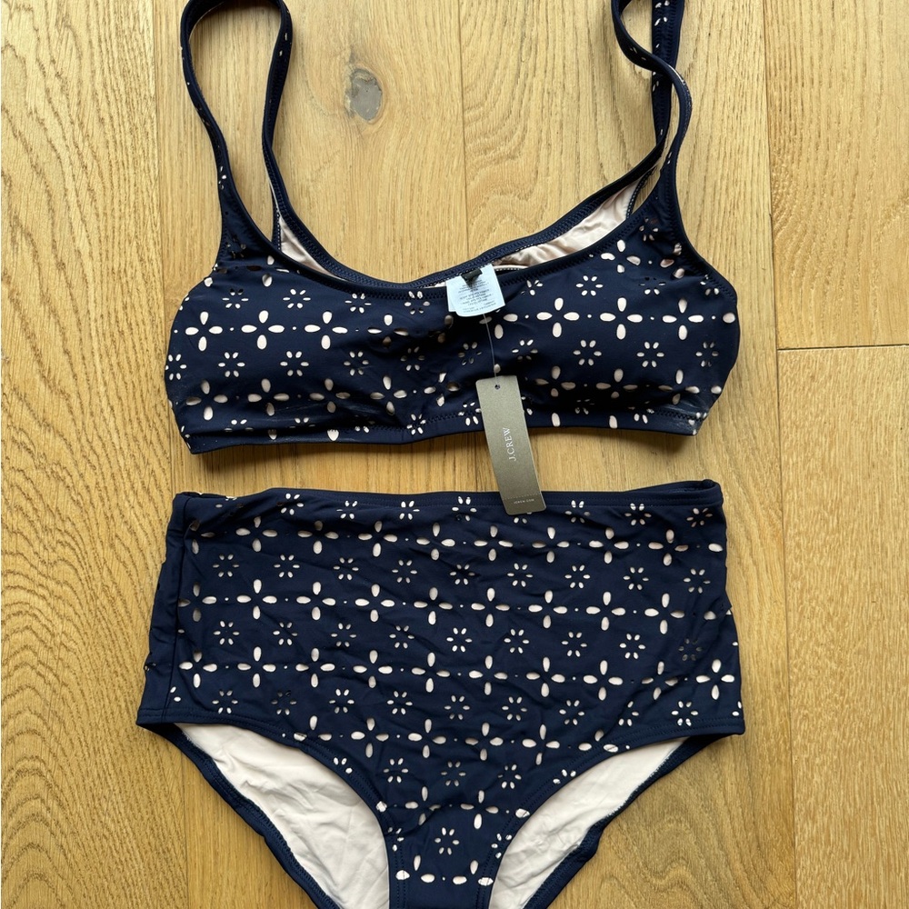 J. Crew Navy Floral Eyelet Bikini Set NWT